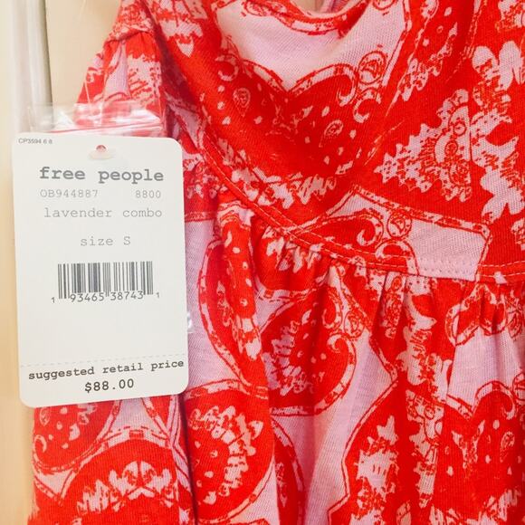 FREE PEOPLE Orange Mimi Boho Tunic Swing Top Small $88 NWT Summer Floral - Picture 8 of 12